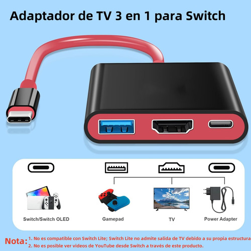 Negro Dock Hub Portátil Para Nintendo Switch Usb3.0 Tv Hdmi