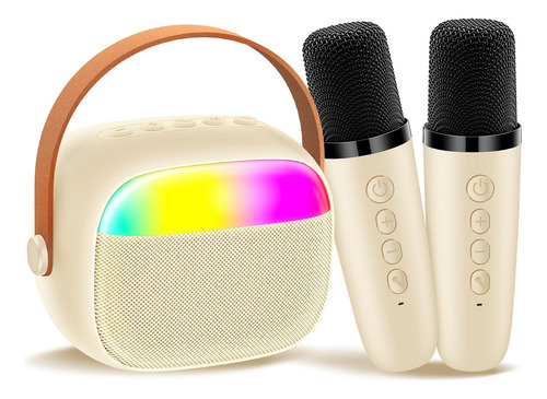2 Micrófonos Karaoke + Bocina Bluetooth Portátil Para Niños