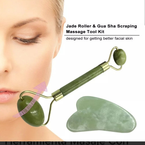 Imagen 1 de 10 de Rodillo De Jade Y Gua Sha Con Estuche
