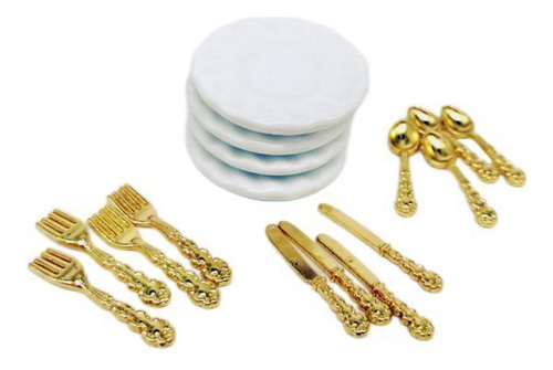 5 Plato De Para Casa De Muñecas Para Casa De Dorado