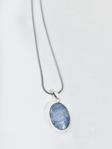 Collar Oval Calma Cristal Cuarzo Azul + Cadena De Acero