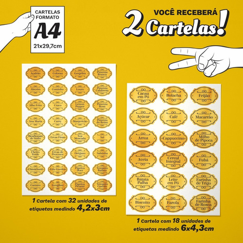 Imagem 2 de 5 de Kit 50 Etiquetas Rótulos Adesivos Tempero Mantimento Dourado