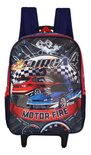 Mochila Escolar Rodinha Força 4 Race Infantil Carros Corrida