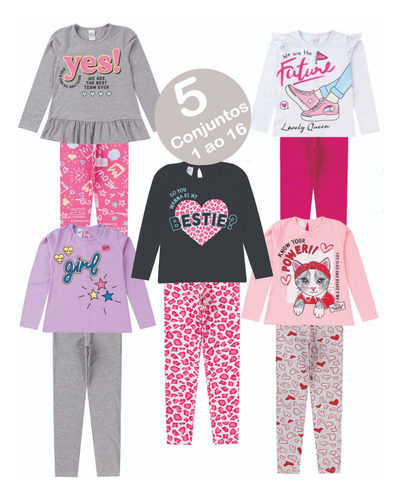 Roupas Femininas Kit Com 5 Conjunto Infantil Menina Juvenil