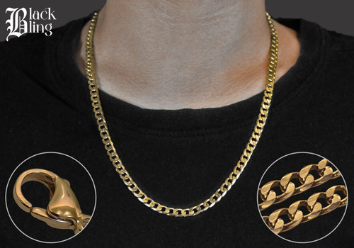 Par Collar Y Esclava Color Oro Eslabon Cubano Acero Unisex
