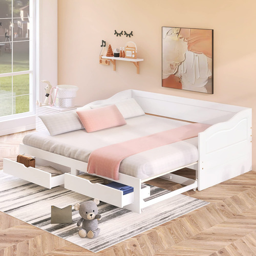 Rorigat Sofa Cama Con 2 Cajones, Sofa Cama De Madera Extensi