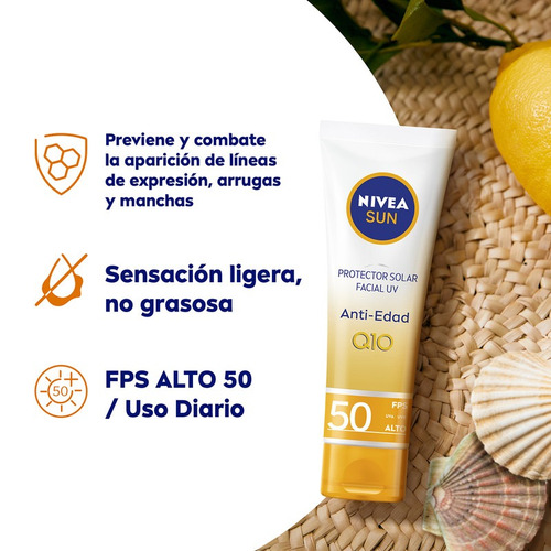 Protector Solar Facial Nivea Sun Anti Edad Q10 Fps50+ 50 Ml