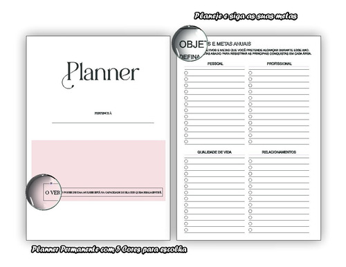 Agenda Planner Permanente Clara Rosa 254 Pág Capa Mdf