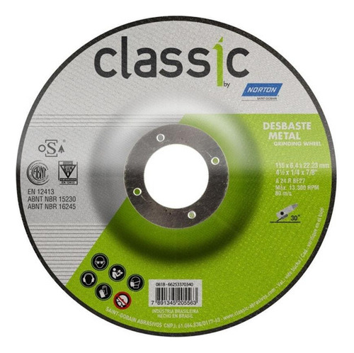 Disco Desbaste Metal 4.1/2 Pol Classic Kit 50 Peças Norton