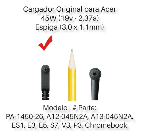 Cargador Nuevo Original Para Acer 45w (3.0x1.1mm)