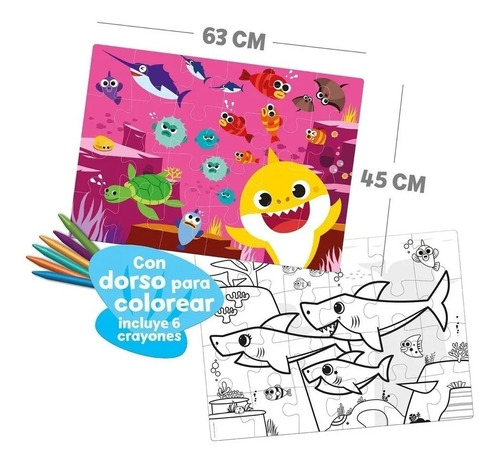 Imagen 3 de 5 de Rompecabezas Gigante Baby Shark 24 Pzs Puzzle Para Pintar Ed