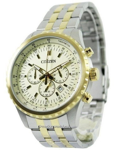 Reloj Hombre Citizen An8064-56p Agente M Malla Combinada Bisel Dorado Fondo Champagne