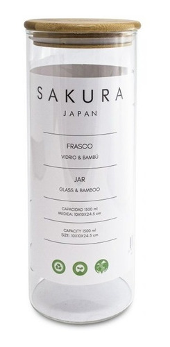 Frasco Sakura  Tapa Hermetica Bamboo 1.5l. 20302 Bazarnet