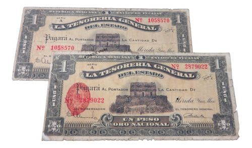 Billete 1 Un Peso Merida Yucatan La Tesoreria General Uno