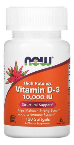 Vitamina D3 Now, Alta Potencia, 10.000ui, 120 Cápsulas 