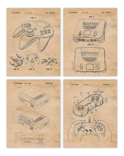 Vintage Nintendo Video Games Patent Prints, 4 (11x14) Unfra.