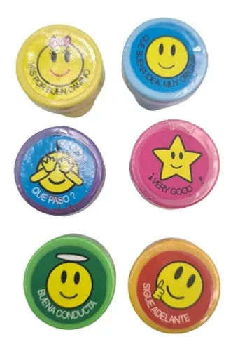 Pack X6 Sellos Infantiles Emojis Caritas Emoticones Souvenir