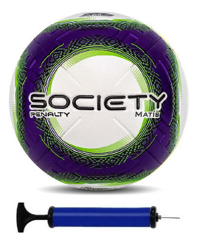 Bola Society Penalty Matis + Bomba De Ar Cor Branco/roxo/verde