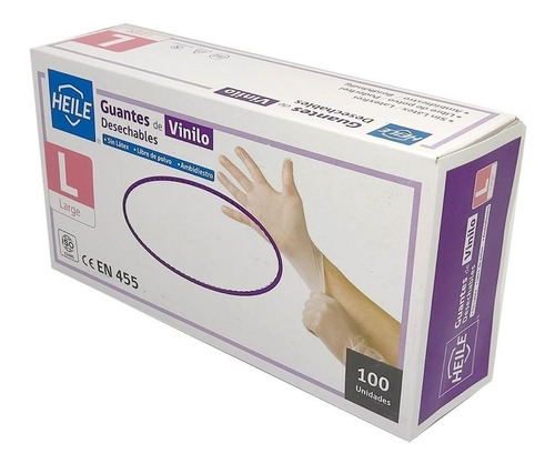 Imagen 3 de 3 de Guantes De Vinilo Caja 100 Unidades Desechable Tallas L
