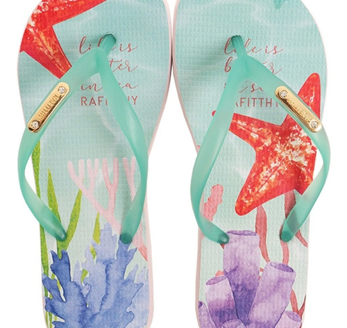 Chinelo Feminino Rafitthy Life Is Better In Sea Azul Ciano