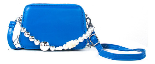 Bolso Tipo Bandolera Color Azul Con Detalle De Perlas,102792