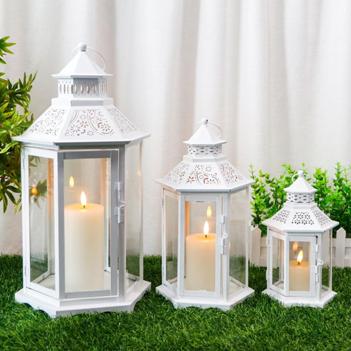 Juego De 3 Faroles Decorativos Para Velas Hexagonales, De 18