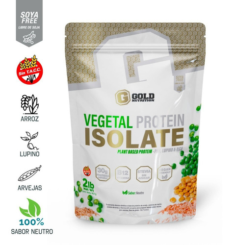 Vegetal Protein Isolate 2lbs 100% B12 Gold Nutrition Vegan  Sabor Neutro