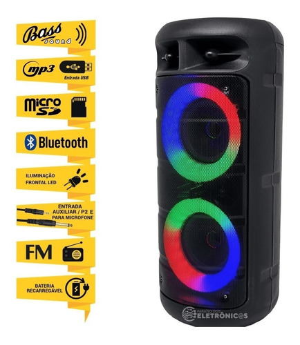 Caixa De Som Efeito Luz Rítmica Rgb Bluetooth Rádio Fm