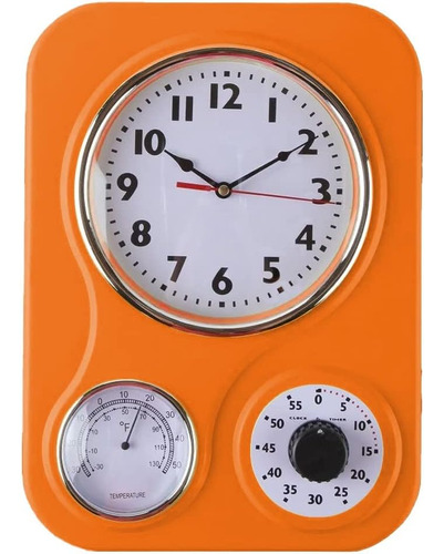 Reloj De Cocina Retro Con Temperatura Y Temporizador (naranj