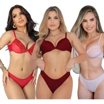 Comprar Kit 3 Conjuntos Lingerie Básico - Calcinha E Sutiã Com Bojo