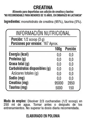 Creatina Monohidratada Creapure® 500g Sin Sabor / 7nutrition