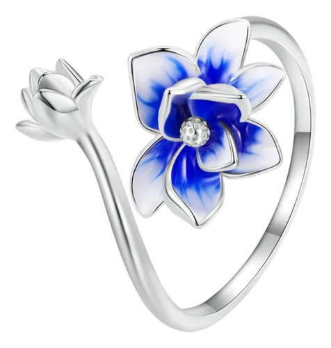 Anillo Flor De Loto Elegante Joyería Plata Esterlina S925 