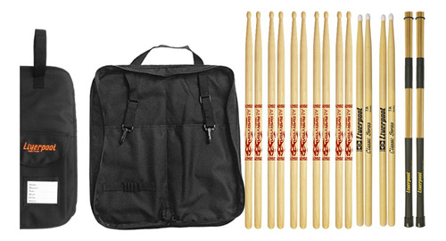 Kit Bag Baquetas + Set Baquetas 8 Pares Liverpool + Brinde