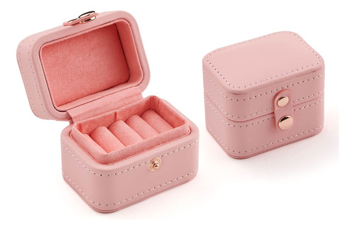 Caja Anillo Boda Viaje Estuche Joyeria Cuero Para Mini Rosa