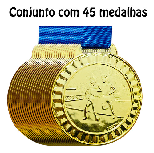 Lote Promocional C/ 45 Medalhas Torneio Futsal Futebol 4,5cm Cor Ouro