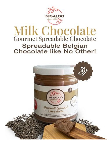 Migaloo Chocolatier Gourmet Chocolate Con Leche Untable, Sin