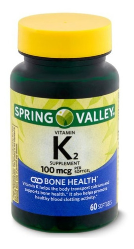 Vitamina K2 100mcg (60 Softgels) Spring Valley Huesos Sanos Sabor S/n