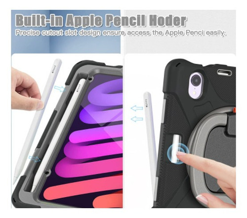 Teknet Funda 8.3 Correa Para iPad Mini 6 A2567 A2568 Color Negro - Gris