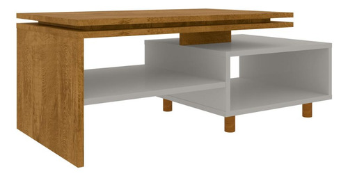 Mesa De Centro Com Nichos E Pés 90cm Multimóveis Cr45279 Cor Naturalle/Off White