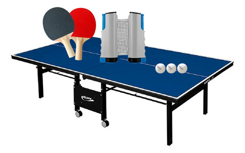 Mesa De Ping Pong Mdf 18mm 1084 Klopf + Kit Completo 5091 Cor Azul