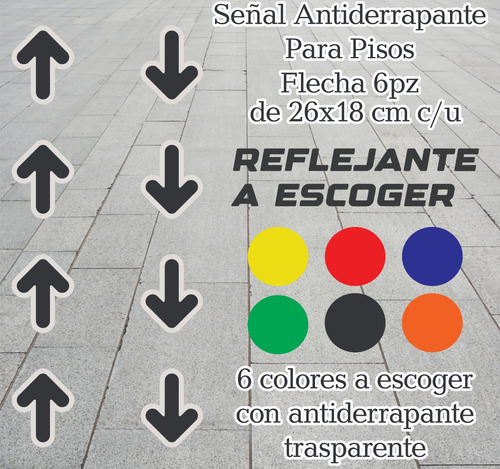 6 Pz Calcomanias Sticker Flechas Para Piso En Reflejante.
