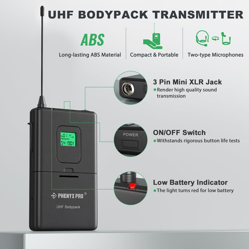 Sistema De Micrófono Inalámbrico Uhf De 4 Canales Ptu-5000 Negro