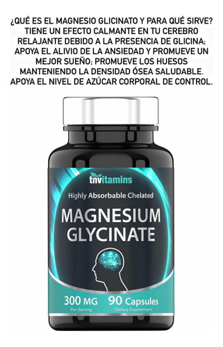 Magnesio Glicinato 300mg Tnvitamins Libre De Azucar Y Gluten