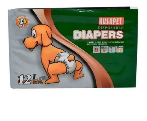 Pañal Perro Grande Desechable X12un Talla L Hushpet Diapers