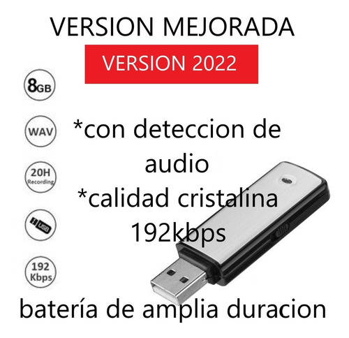 Imagen 8 de 10 de Microfono Espia Pendrive 8gb Bateria Larga Duracion 18hs