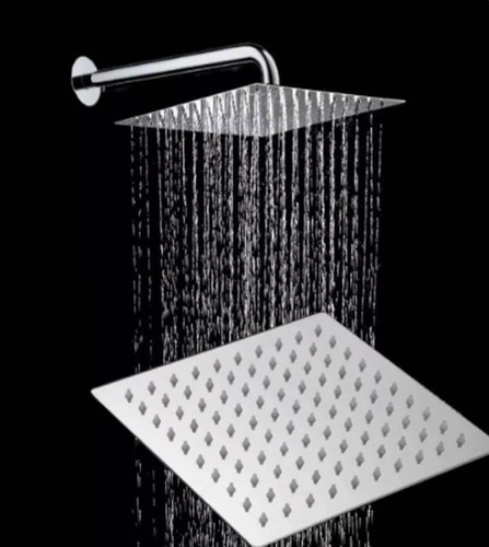 Imagen 3 de 6 de Roseta Y Brazo De Ducha 20x20 Cm Acero Inox. Brazo 30 Cm