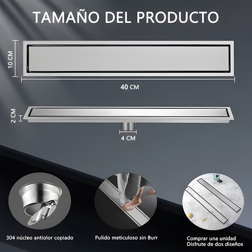 Hapemein® 10*40cm Coladera De Acero Inoxidable Invisible Piso Desagüe
