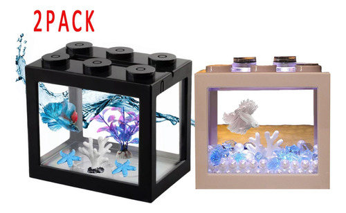 Kit De Mini Acuario Con Luz Completo 2pk