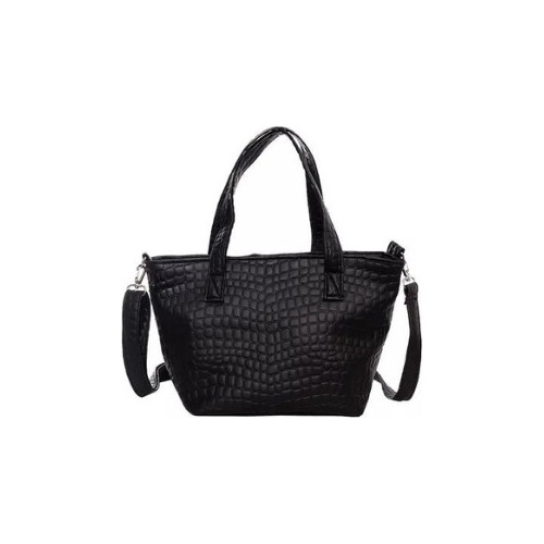 Cartera Mediana Croco Negra Con Correa