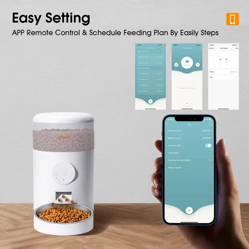 Wopet Automatic Cat Feeder, 4l Wifi Pet Food Dispenser For C White
